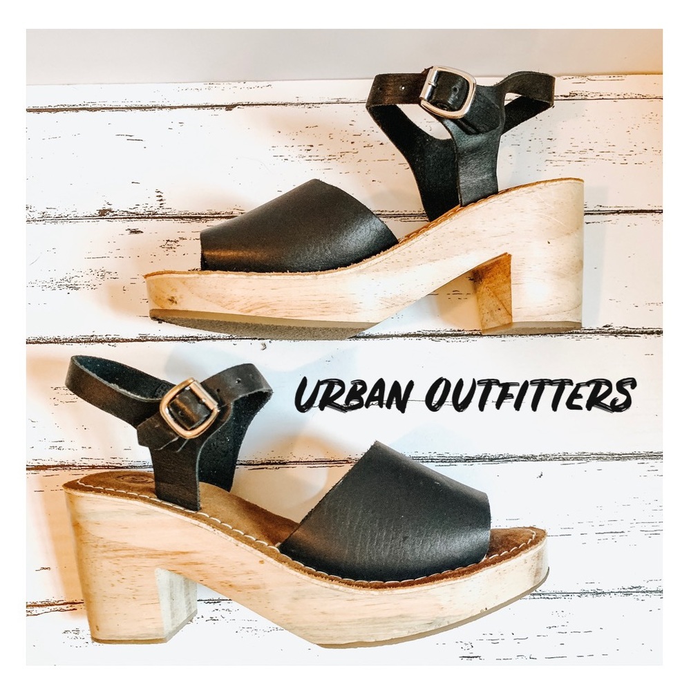 Urban Outfitters Wooden Heel Platform Sandal Black